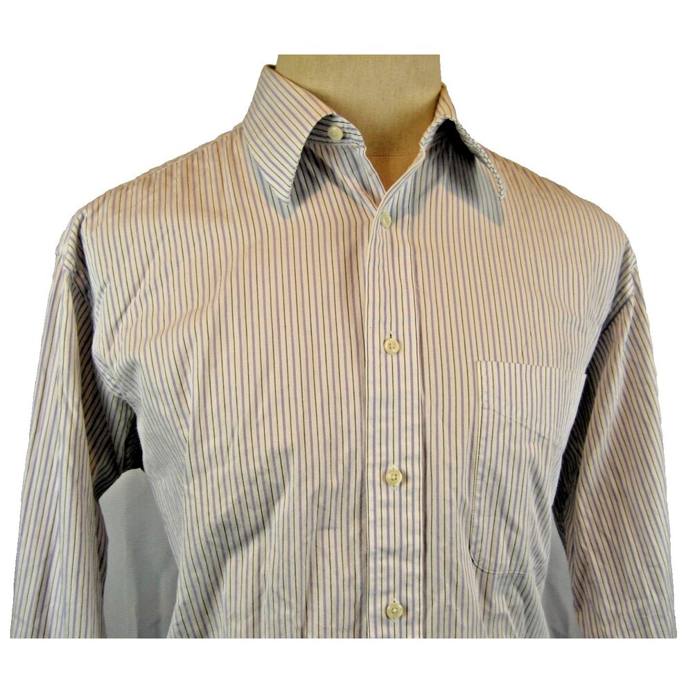 Mens Vintage Hart Schaffner Marx Cotton Blue Striped LS Dress Shirt sz 16-35